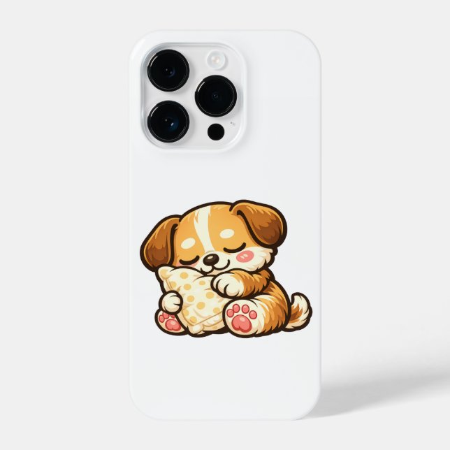 Cute Sleepy Puppy with Pillow iPhone Case (Back)