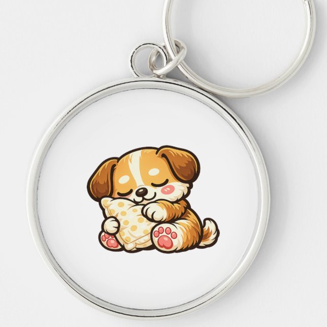 Cute Sleepy Puppy with Pillow Key Ring (Front)
