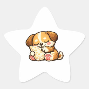 Cute Sleepy Puppy with Pillow Star Sticker