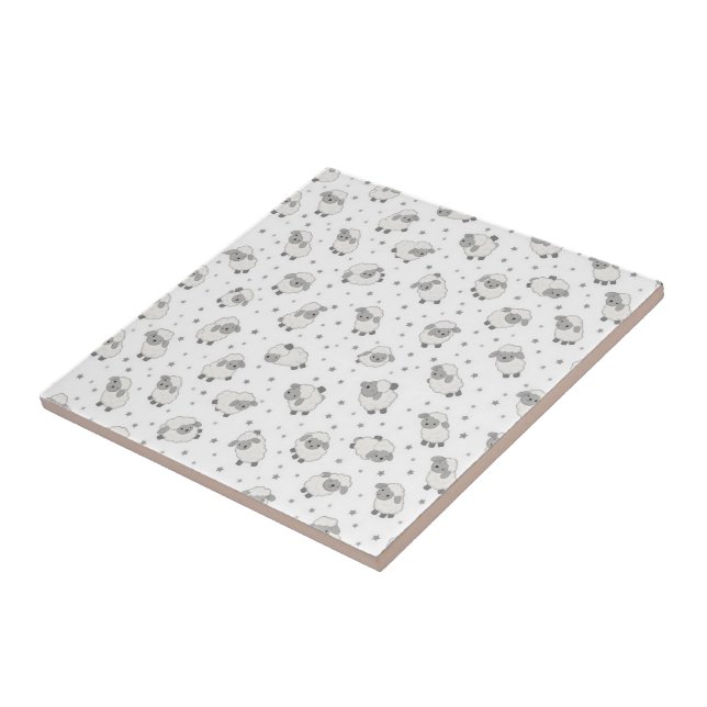Cute Sleepy Sheep and Stars Pattern Tile (Side)