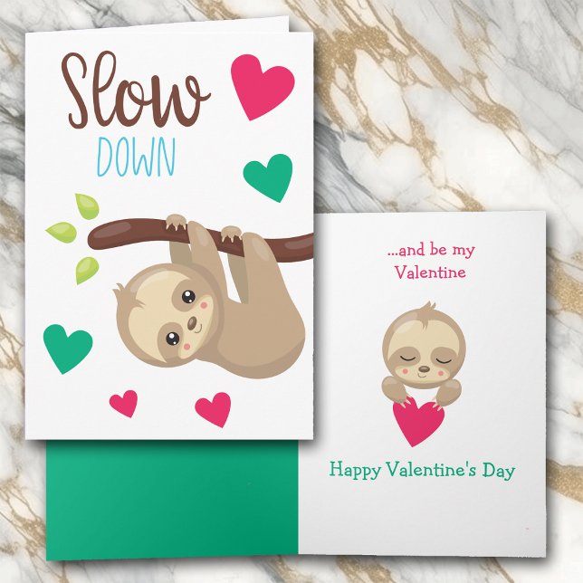 Cute Sleepy Sloth Kids Valentine Card (Creator Uploaded)