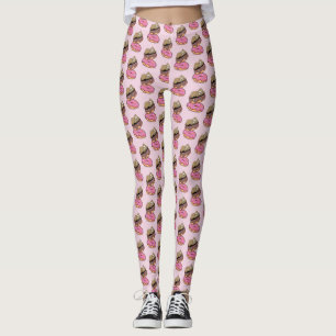Cute Sleepy Sloth Resting on Pink Doughnuts Leggin Leggings