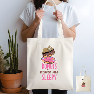 Cute Sleepy Sloth Resting on Pink Sprinkle Doughnu Tote Bag