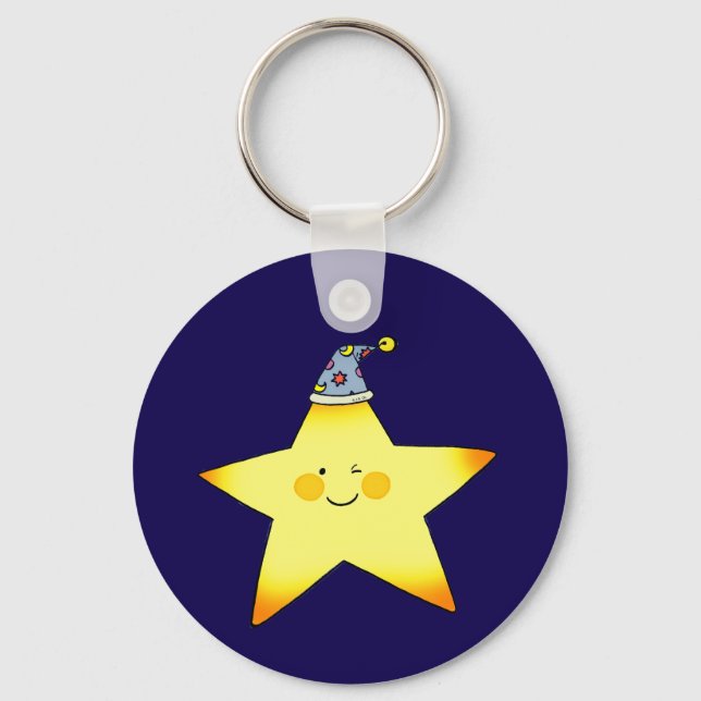 Cute Sleepy Star Cartoon Illustration Key Ring (Front)