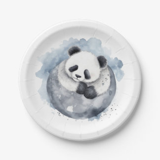 Cute Sleepy Watercolor Panda Paper Plate