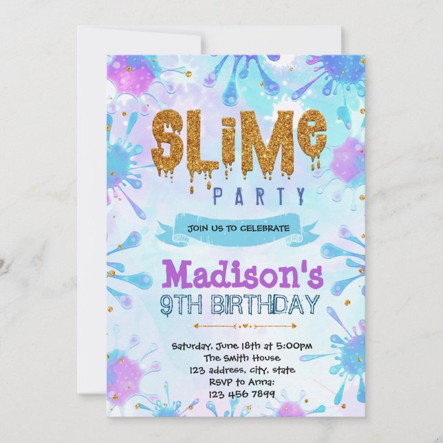 Cute slime birthday invitation (Front)