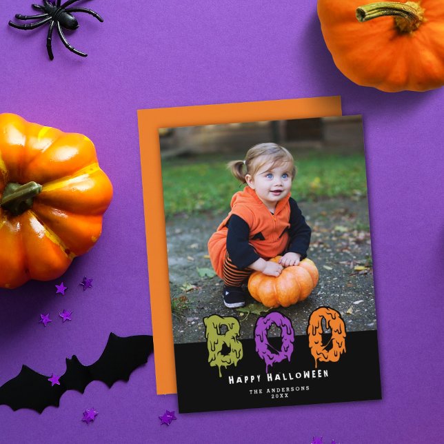 Cute Slimy Boo! Halloween Photo Holiday Card (Creator Uploaded)