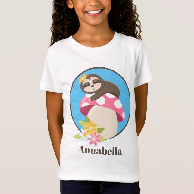 Cute sloth add name girls T-Shirt (Front)