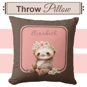 Cute sloth add name polka dots pink cushion