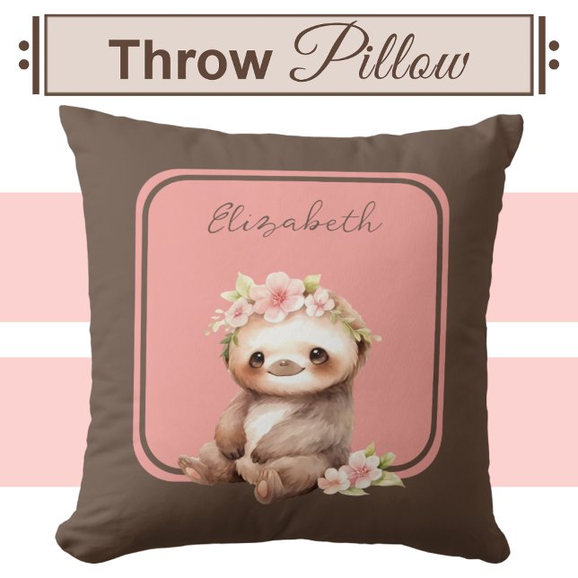 Cute sloth add name polka dots pink cushion (Creator Uploaded)