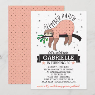 Cute Sloth Adult Slumber Party Invitation