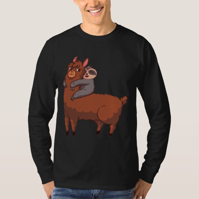Cute Sloth And Llama Buddies T-Shirt (Front)