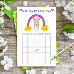 Cute Sloth and Rainbow Baby Shower Bingo Game Card
