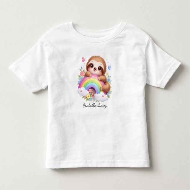 Cute Sloth And Rainbow, Flowers Kids T-Shirt (Front)