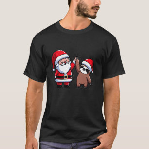 Cute Sloth and Santa Claus High Five Christmas Paj T-Shirt
