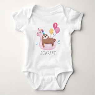 Cute Sloth and Unicorn 1st Birthday Baby Bodysuit