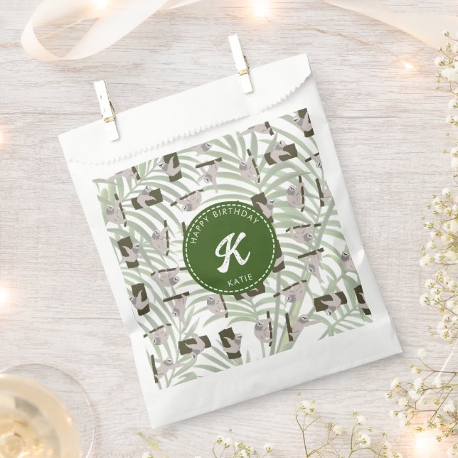 Cute Sloth Animal Pattern in Wild Forest Birthday Favour Bags (Clipped)