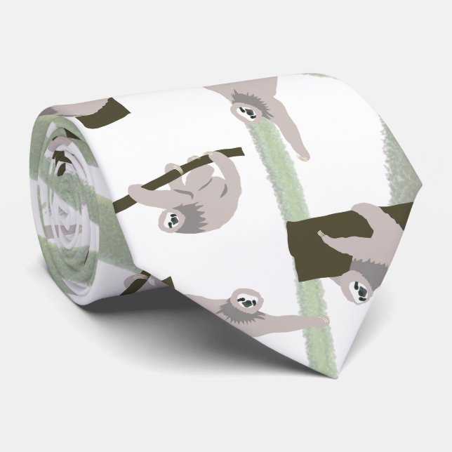 Cute Sloth Animal Pattern in Wild Forest Tie (Rolled)