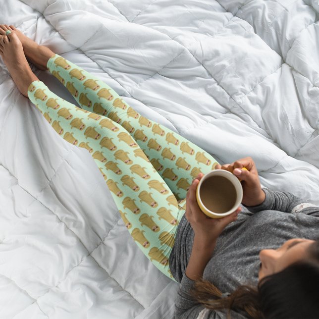 Cute Sloth Animal Yoga Lotus Pose Pale Green Leggings (Creator Uploaded)