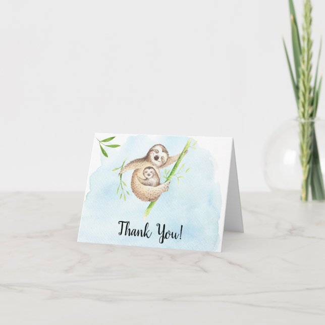 Cute Sloth Animals Baby Shower Thank You Note (Front)