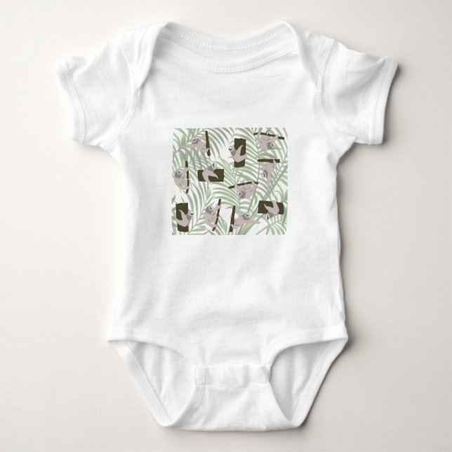 Cute Sloth Animals Pattern in Wild Forest Baby Bodysuit (Front)