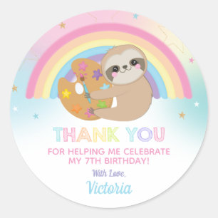 Cute Sloth Art Party Birthday Thank You Favor Classic Round Sticker