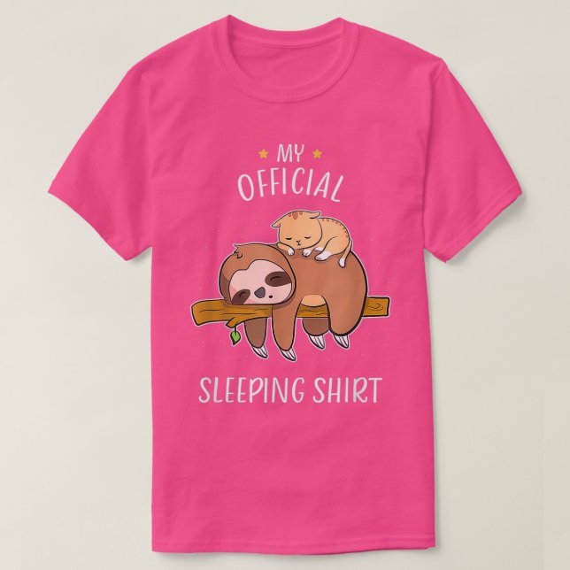 Cute Sloth Baby Cat Sleeping Pajamas Funny T-Shirt (Design Front)