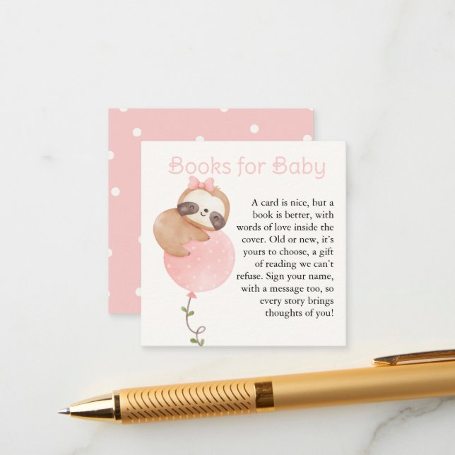 Cute Sloth Baby Girl Baby Shower Books for Baby  Enclosure Card (Front/Back In Situ)
