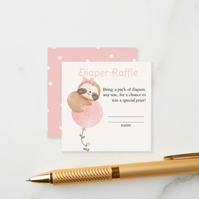 Cute Sloth Baby Girl Baby Shower Diaper Raffle  Enclosure Card (Front/Back In Situ)