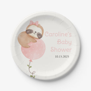Cute Sloth Baby Girl Baby Shower Diaper Raffle  Paper Plate