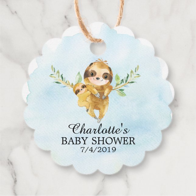 Cute Sloth Baby Shower Favour Gift Tag (Back)