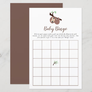 Cute Sloth Baby Shower Game Bingo Brown Kawaii