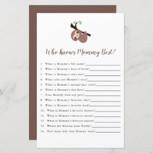 Cute Sloth Baby Shower Game Who knows Mummy Best