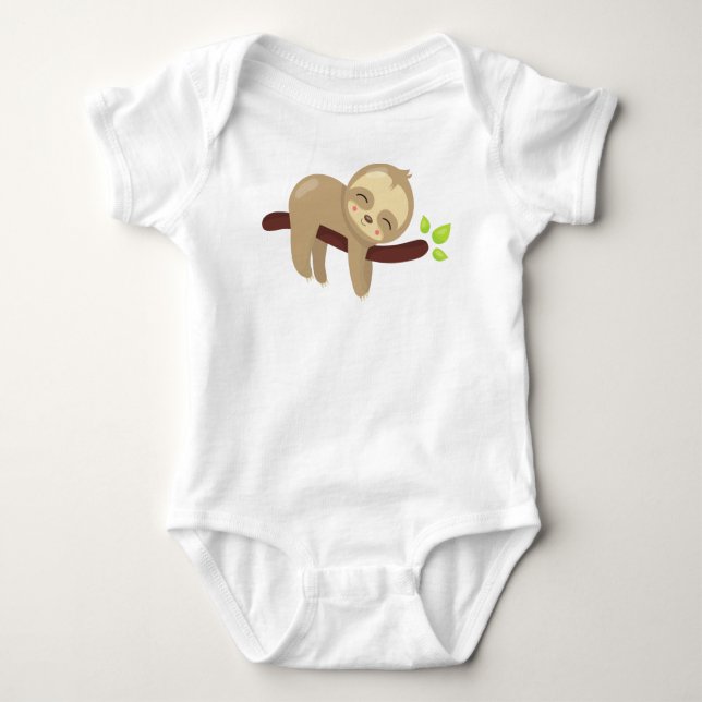 Cute Sloth, Baby Sloth, Lazy Sloth, Sleeping Sloth Baby Bodysuit (Front)