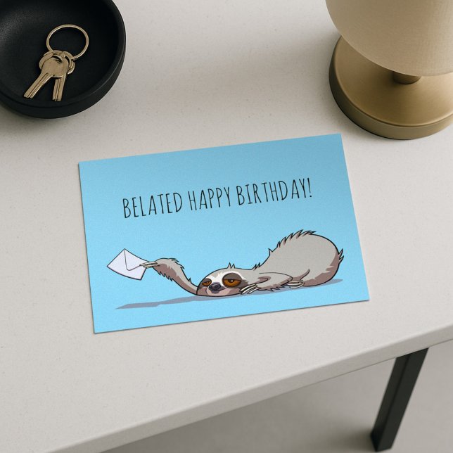 Cute Sloth Belated Happy Birthday Funny Cartoon Postcard (Creator Uploaded)