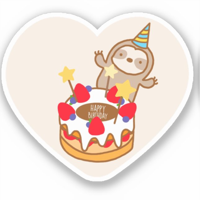 Cute Sloth Birthday Cake Vinyl Sticker  (Front)