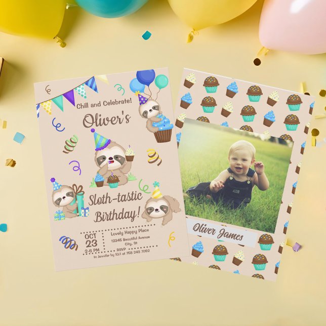 Cute Sloth Birthday Party Invitation (Creator Uploaded)