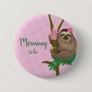 Cute Sloth Blush Pink Mummy to be Baby Shower 6 Cm Round Badge
