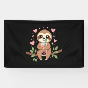 Cute Sloth Boba Bubble Milk Tea Kawaii Women Girls Banner