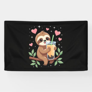 Cute Sloth Boba Bubble Milk Tea Kawaii Women Girls Banner