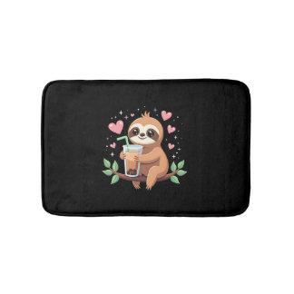 Cute Sloth Boba Bubble Milk Tea Kawaii Women Girls Bath Mat
