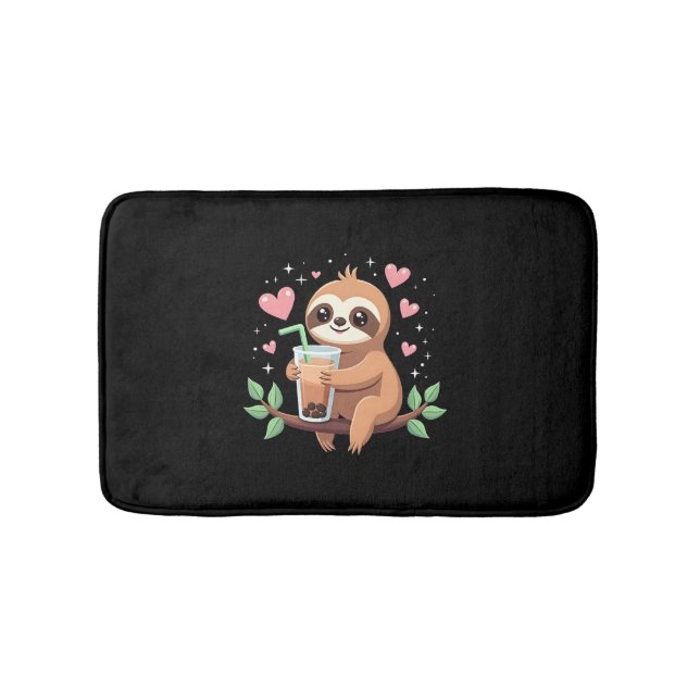 Cute Sloth Boba Bubble Milk Tea Kawaii Women Girls Bath Mat (Front)