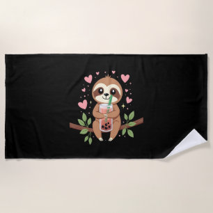 Cute Sloth Boba Bubble Milk Tea Kawaii Women Girls Beach Towel