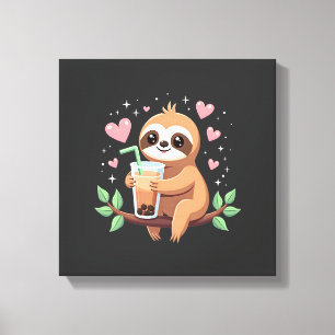Cute Sloth Boba Bubble Milk Tea Kawaii Women Girls Canvas Print