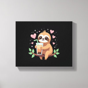 Cute Sloth Boba Bubble Milk Tea Kawaii Women Girls Canvas Print
