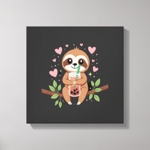 Cute Sloth Boba Bubble Milk Tea Kawaii Women Girls Canvas Print