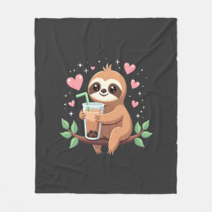 Cute Sloth Boba Bubble Milk Tea Kawaii Women Girls Fleece Blanket