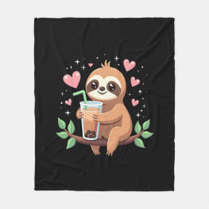 Cute Sloth Boba Bubble Milk Tea Kawaii Women Girls Fleece Blanket