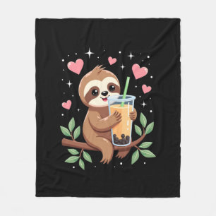 Cute Sloth Boba Bubble Milk Tea Kawaii Women Girls Fleece Blanket