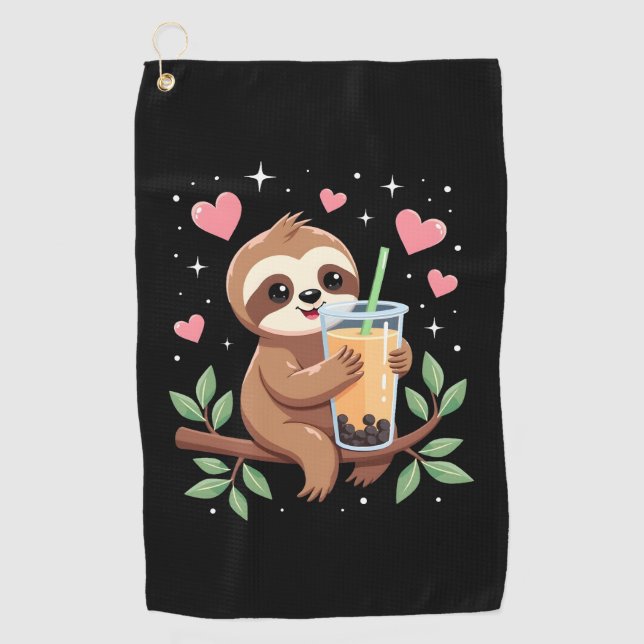 Cute Sloth Boba Bubble Milk Tea Kawaii Women Girls Golf Towel (Front)